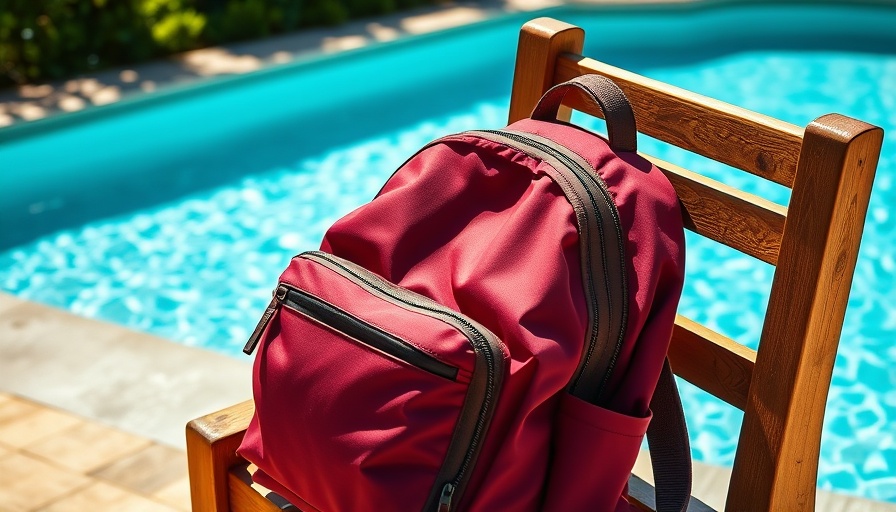 Tropicfeel backpack by pool, perfect for family travels.
