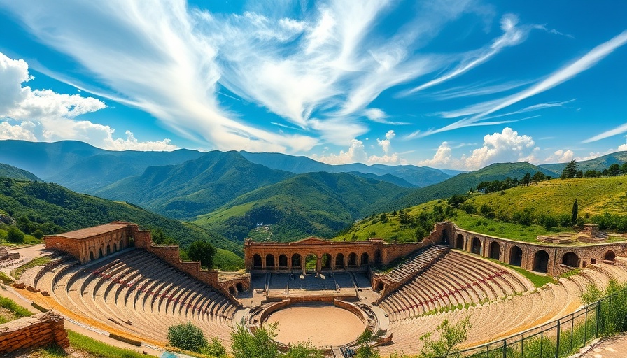 Budget travel Europe ancient amphitheater with mountain view