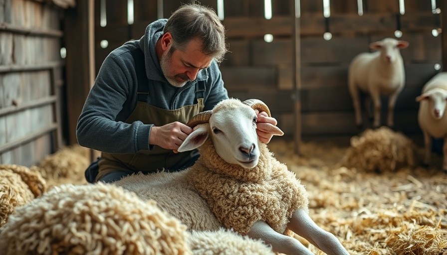 Skilled shearer caring for sheep in barn, wool collection.