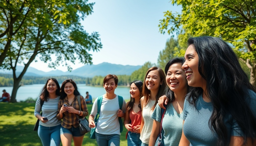 Tourism for Peace: Diverse group enjoying a serene landscape.