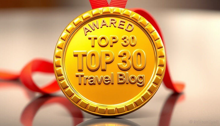 Gold award medal illustration with engraved travel blog text.