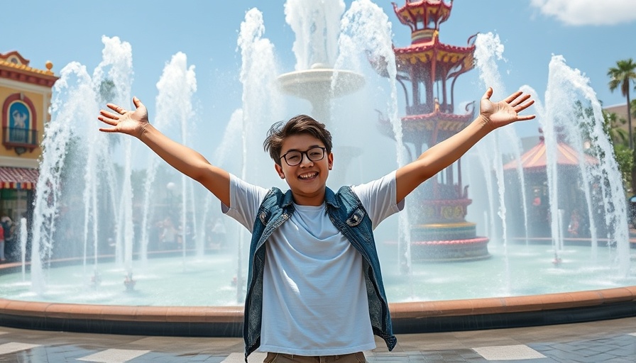 Young man enjoying a cultural journey at Universal Studios globe.