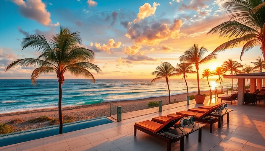 Luxurious beachside resort under a vibrant sunset for affordable luxury travel.