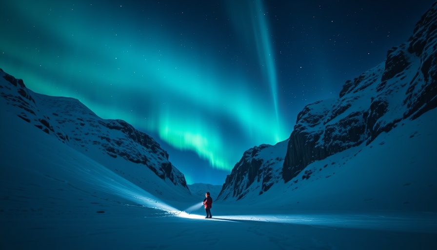 Scandinavia travel guide Avios: mesmerizing northern lights above icy canyon.