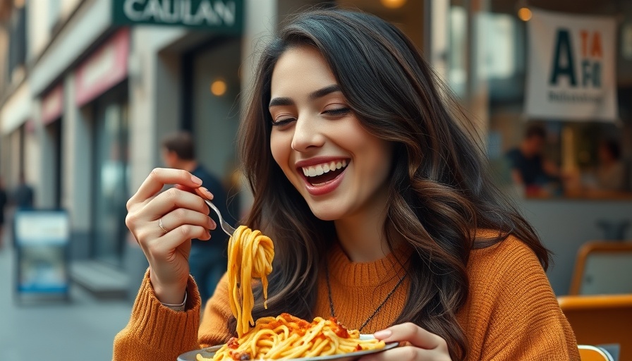 Young woman enjoying pasta on a Florence food tour for families.