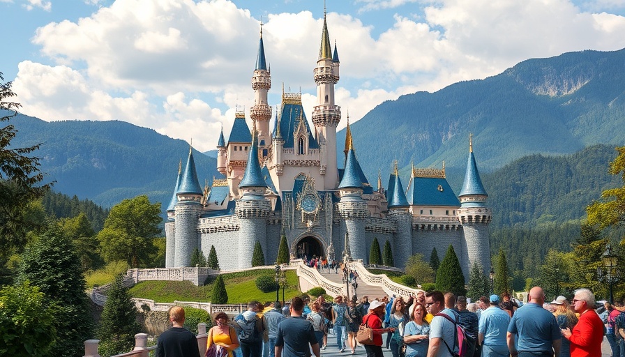 Majestic castle at Hong Kong Disneyland with green backdrop, travel tips.