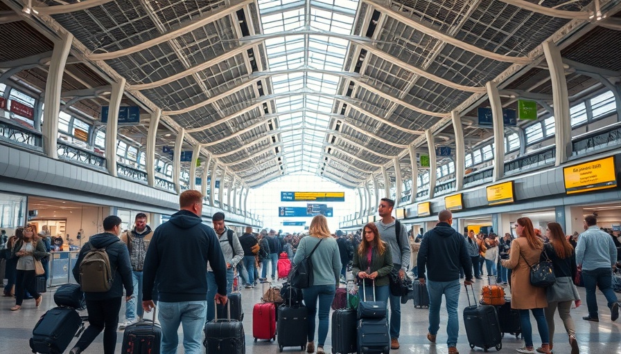 Travel news this week: travelers in a bustling airport terminal.
