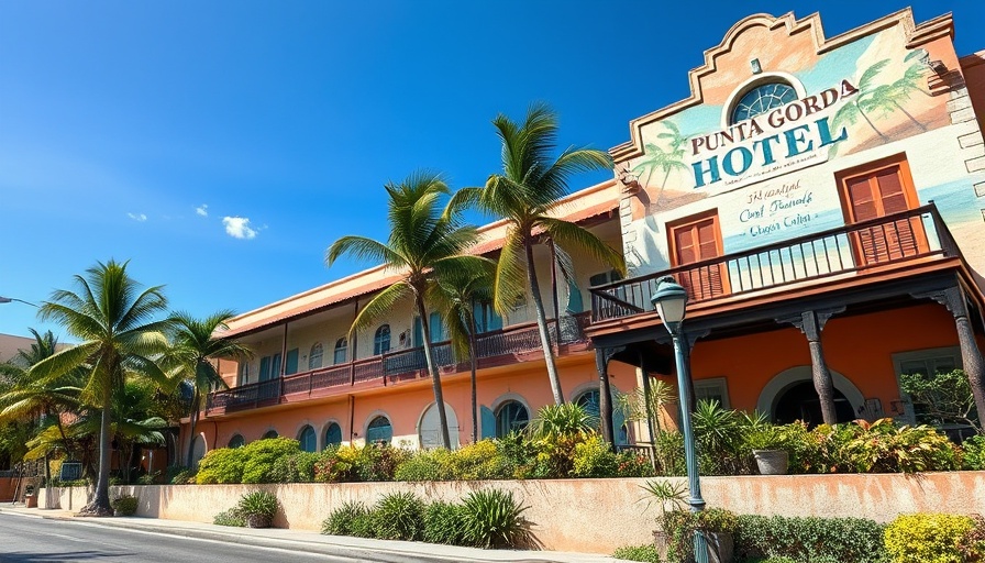 Vibrant mural of Punta Gorda hotel exuding tropical charm.
