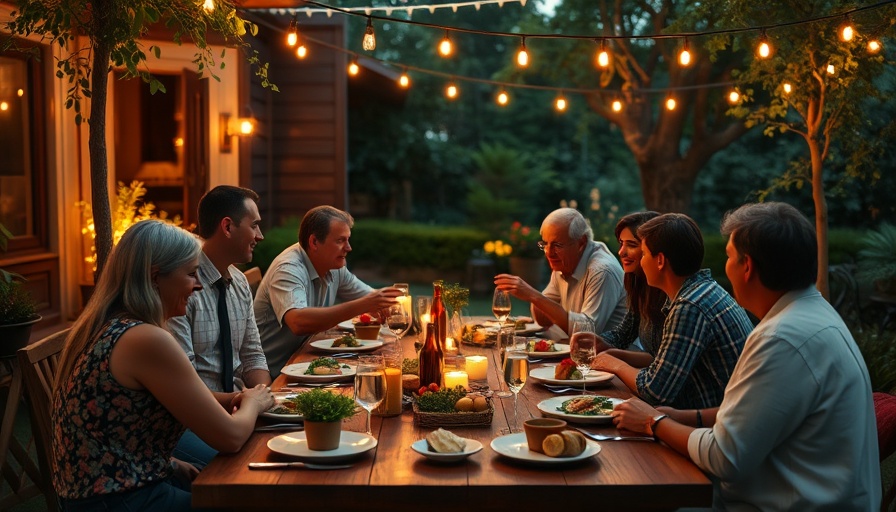 Sustainable travel trends: cozy outdoor dinner with string lights.
