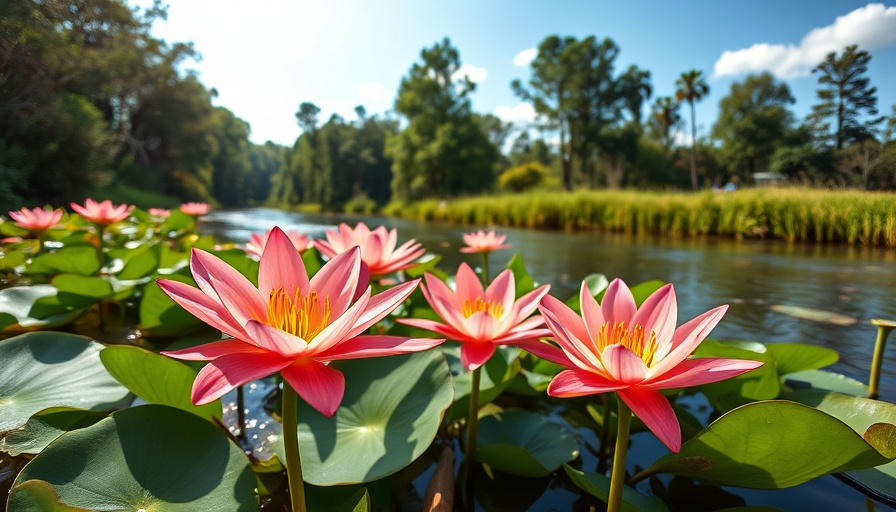 Cahaba lilies blooming in a river during a family adventure.