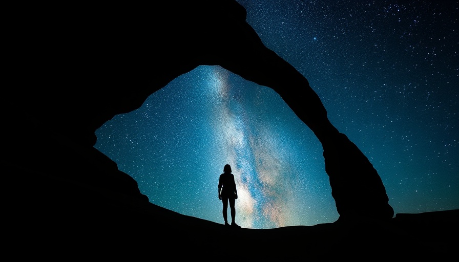 Stunning view of solo traveler in Utah under starry night sky.