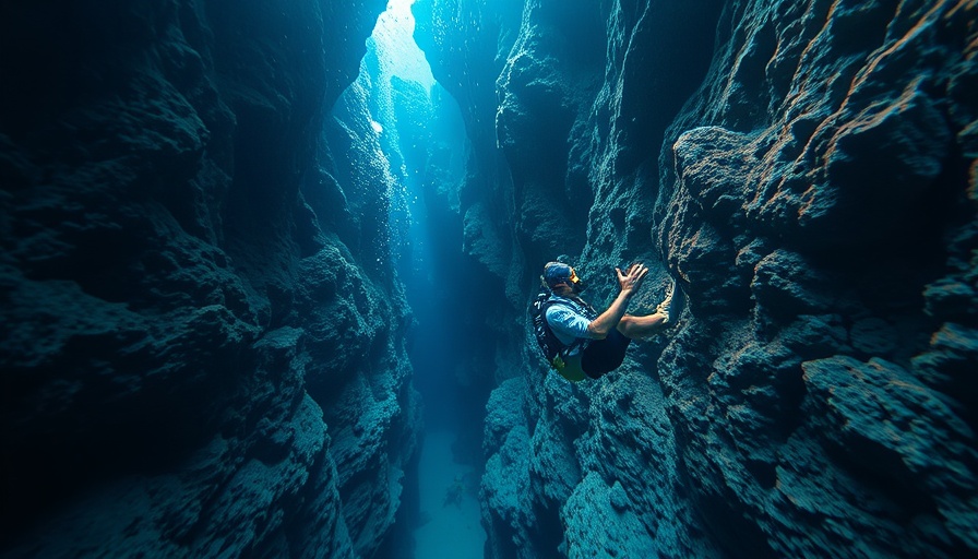 Snorkeling in Iceland between two continents, diver explores clear fissure.