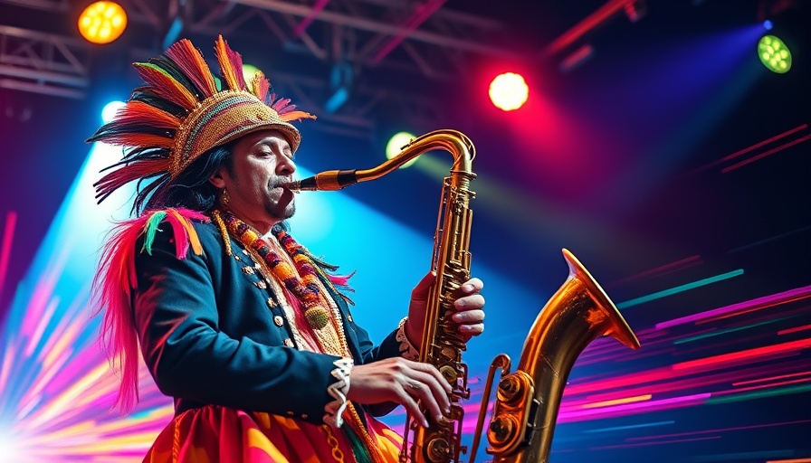 Unique musician in costume playing saxophone at cultural events today