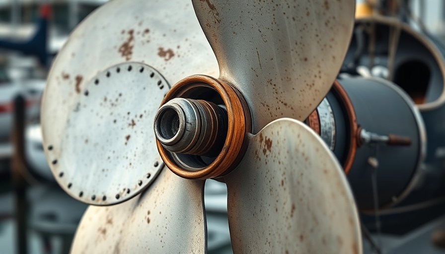 Close-up vintage sailboat propeller in marina setting