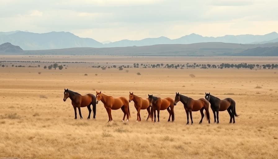 Wild horses grazing in traditional indigenous territories landscape.