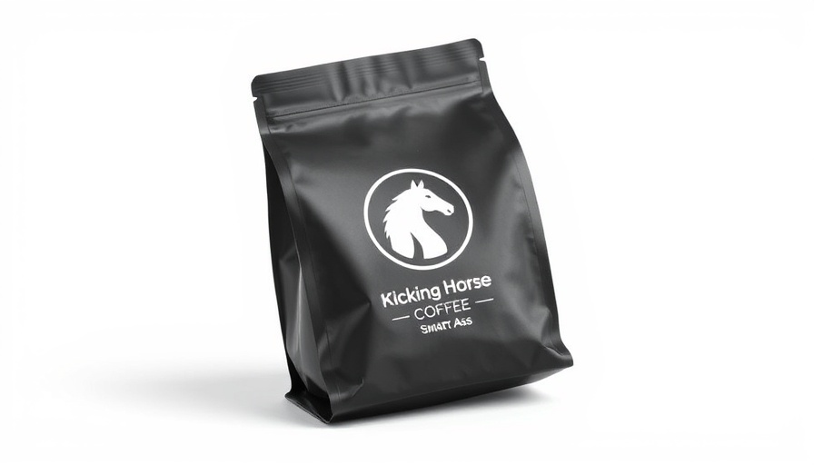 Organic coffee bag featuring playful branding on a white background.