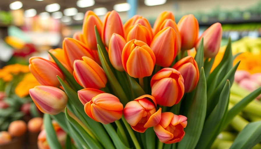 Vibrant tulips on display at a grocery store in British Columbia.