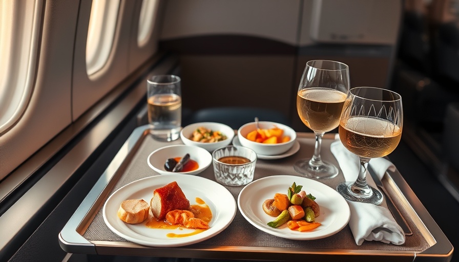 Luxurious inflight dining setup in airplane cabin.