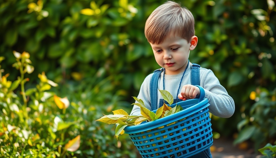 Young boy enjoying fun family activity of gardening.