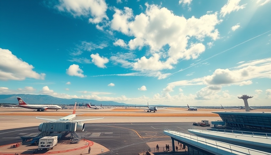 Aerial view of a busy airport illustrating travel news.