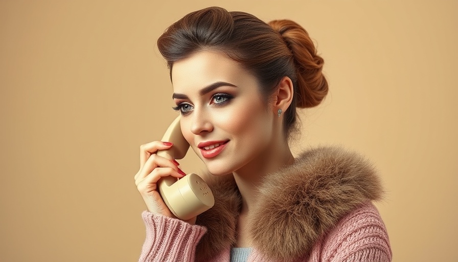 Chic young woman using a vintage phone, stylish look.