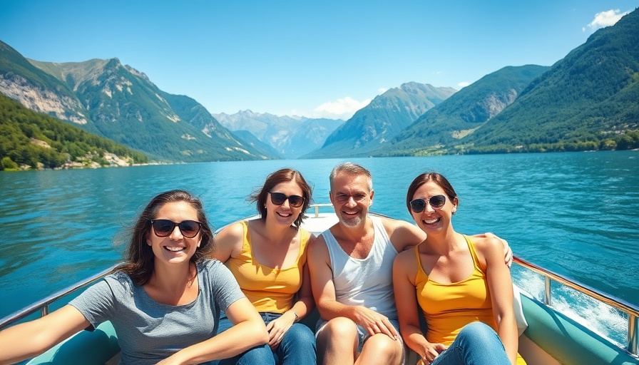 Family travel Lake Geneva: Happy family enjoying a boat ride.