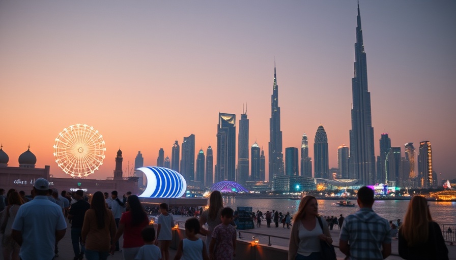 Eid Al Adha Dubai activities with skyline and festive lights.