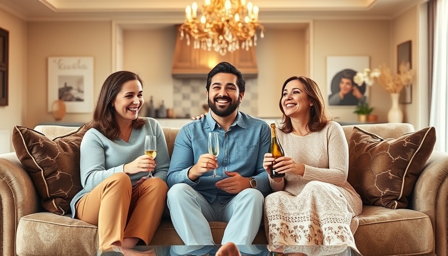Joyful group celebrating in a modern Thai home with champagne.