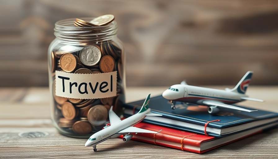 Jar of coins labeled 'Travel' with airplane model on passports.