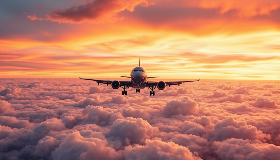 Airplane flying above clouds during sunset showcasing extra summer flights.