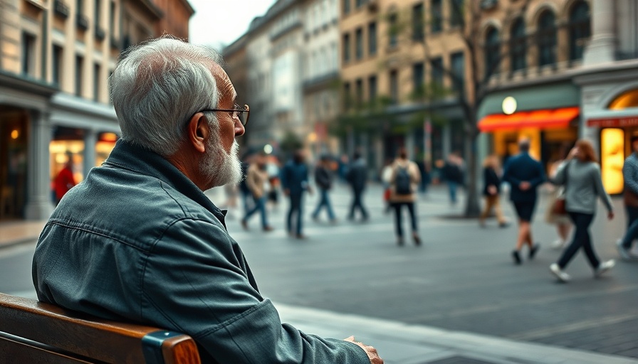 Older man observing city life, ideal for travel on a budget.
