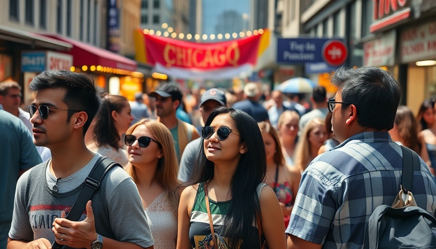 Diverse tourists exploring Chicago street market for community-driven travel.