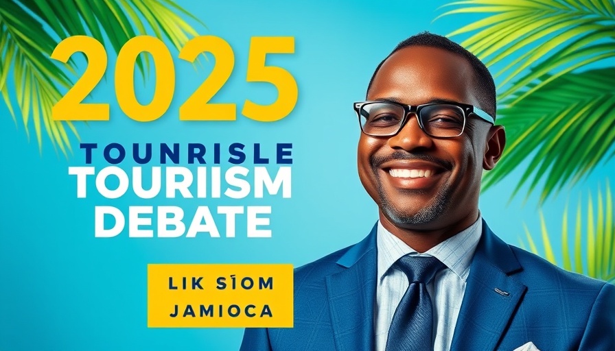 Jamaica tourism vision 2025 promo poster with smiling man in suit.