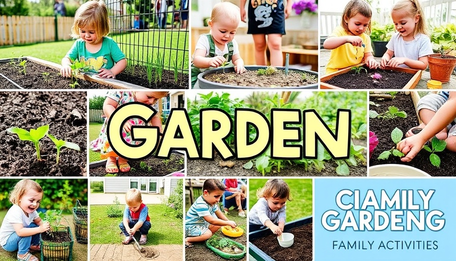 Collage of fun family gardening activities for kids.