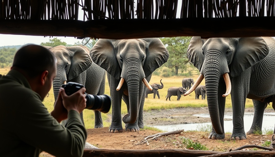 Photographer capturing elephants from an Africa wildlife photo hide.