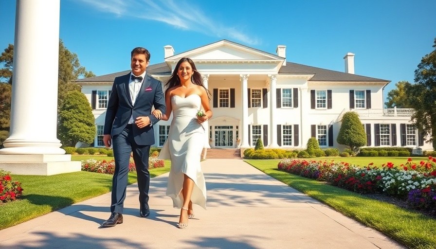 Elegant couple in front of a colonial mansion, illustrating 'how to pick a travel destination' ambiance.