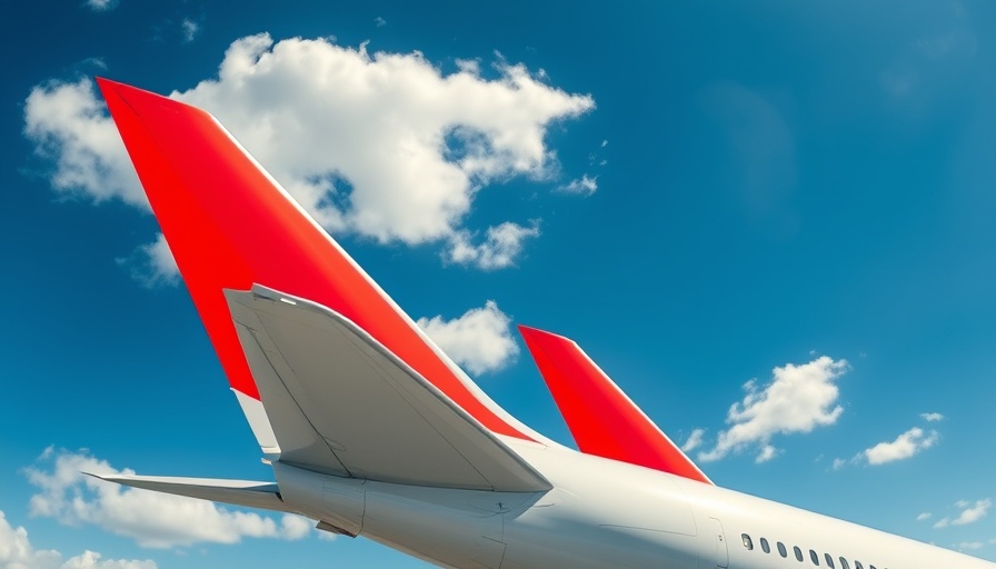 Airplane tail fins under blue sky, travel news.