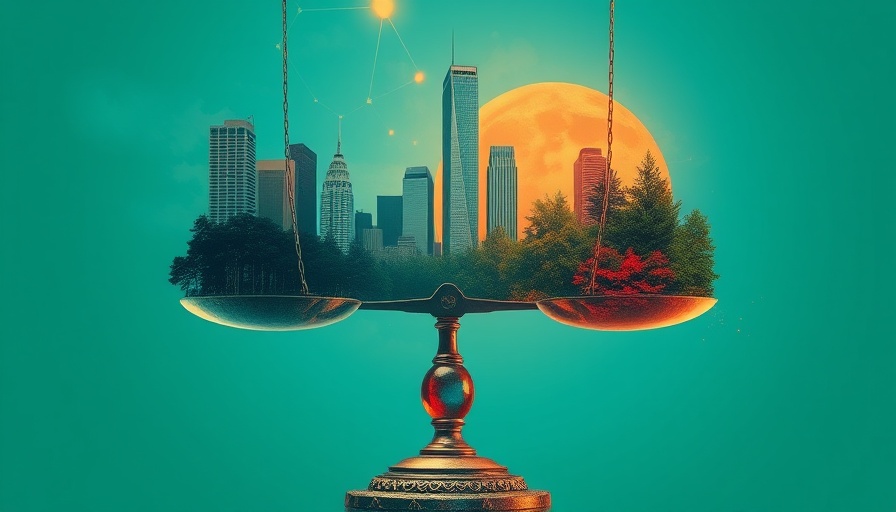 Surreal collage balancing nature and cityscape, green global travel.