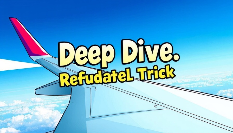 Refundable hotel trick on illustrated airplane wing, blue theme