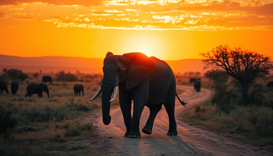Majestic elephant in a sunset savannah.