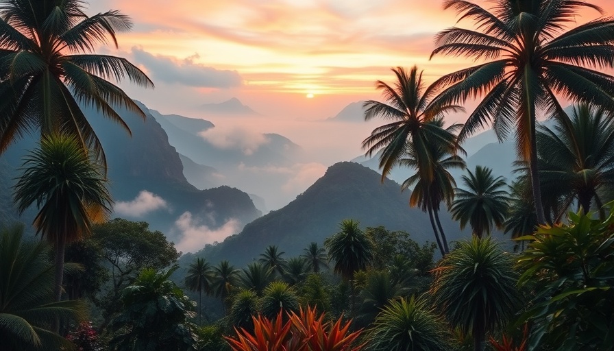 Serene tropical landscape at sunset for choosing a travel destination.