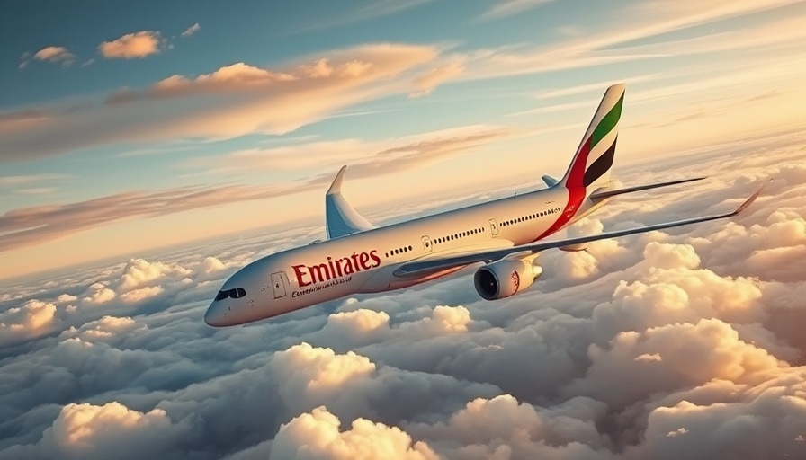 Emirates A350 flights to Muscat, aircraft soaring above clouds at sunrise.
