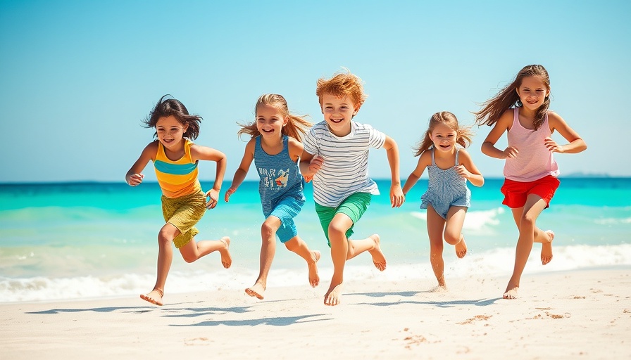 Family summer fun in Fort Myers: kids running on sunny beach.