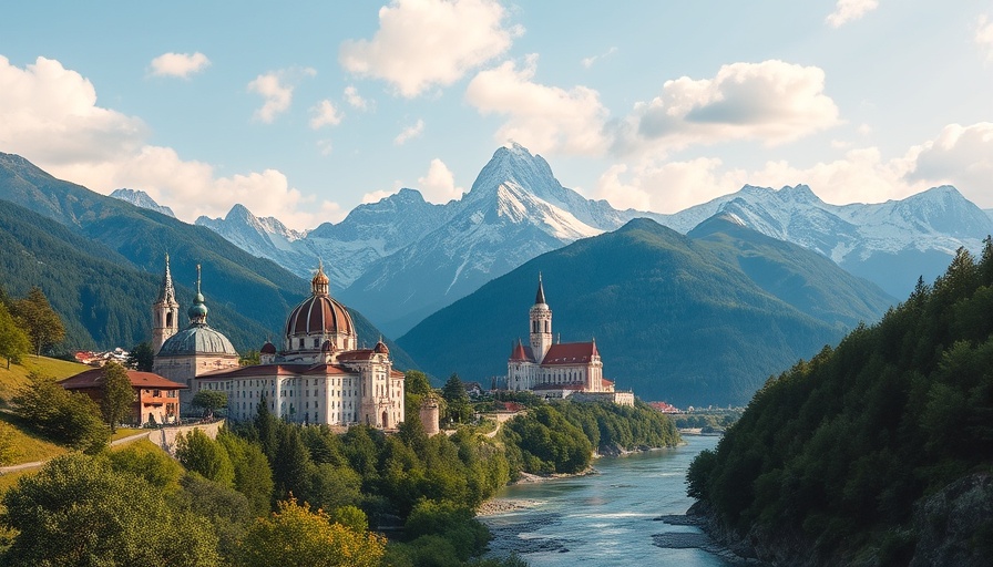 Iconic landmarks nestled in a scenic, mountainous landscape, illustrating how to pick a travel destination.