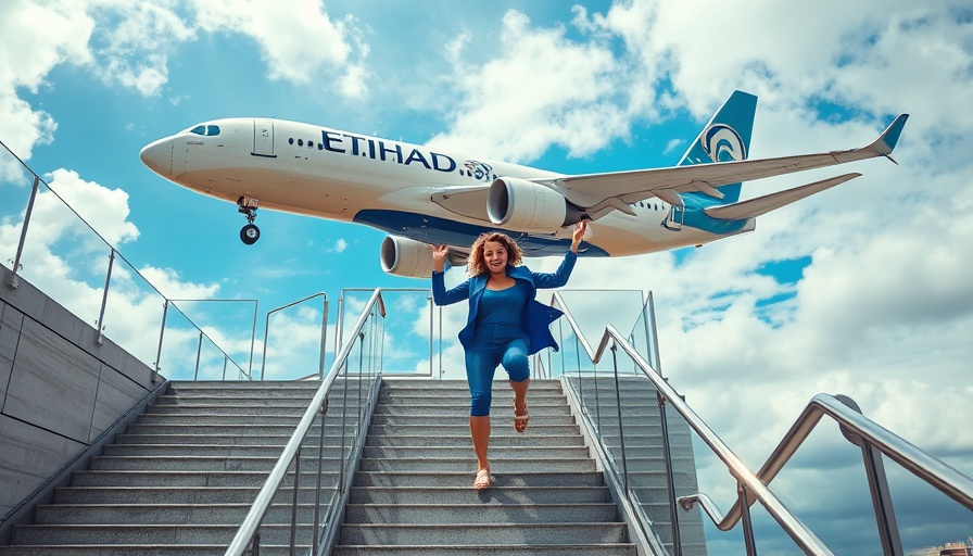 Etihad Guest Challenge dynamic scene with woman jumping below airplane
