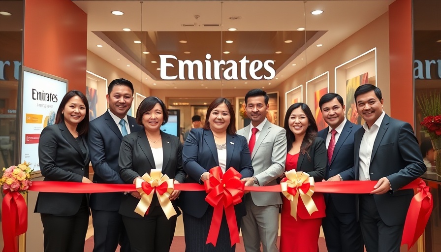Emirates Travel Store Osaka ribbon-cutting ceremony with professionals.