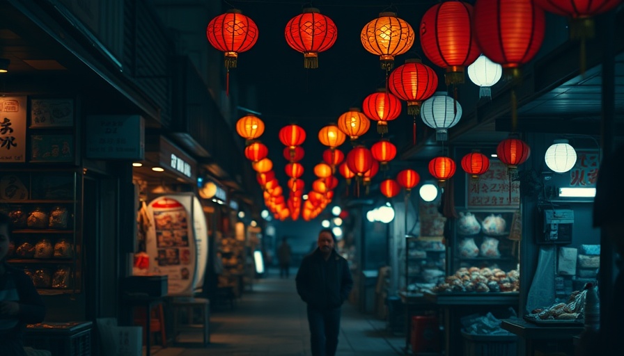 Thailand street market at night, vibrant lanterns, tourism decline.