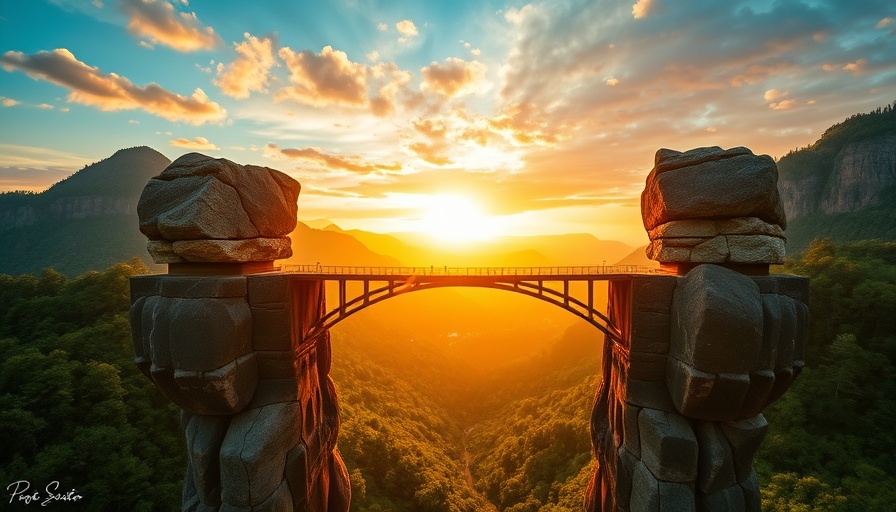 Scenic golden bridge at sunset in a lush forest, 2025 summer family travel destinations.
