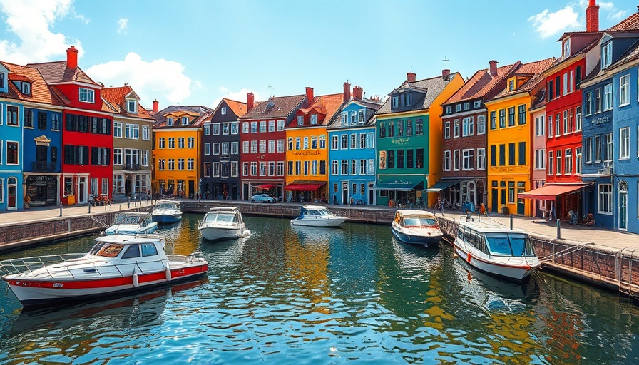 Picturesque canal in Europe with colorful houses, travel on a budget.
