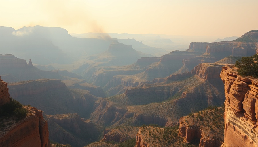 Grand Canyon wildfires spreading through forested cliffs.